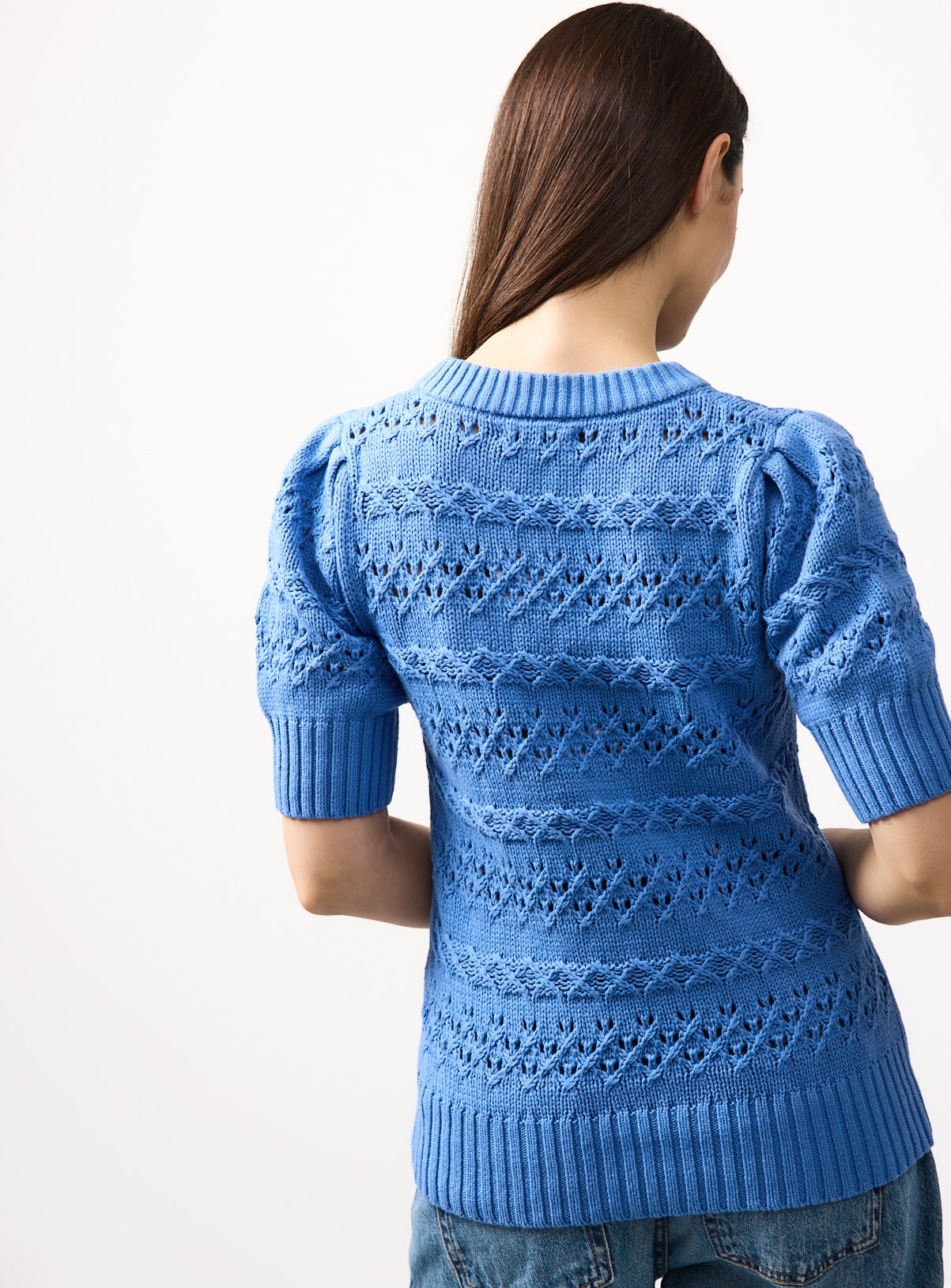 Blue Chunky Pointelle Stitch Tee 6 - Image 4 thumbnail