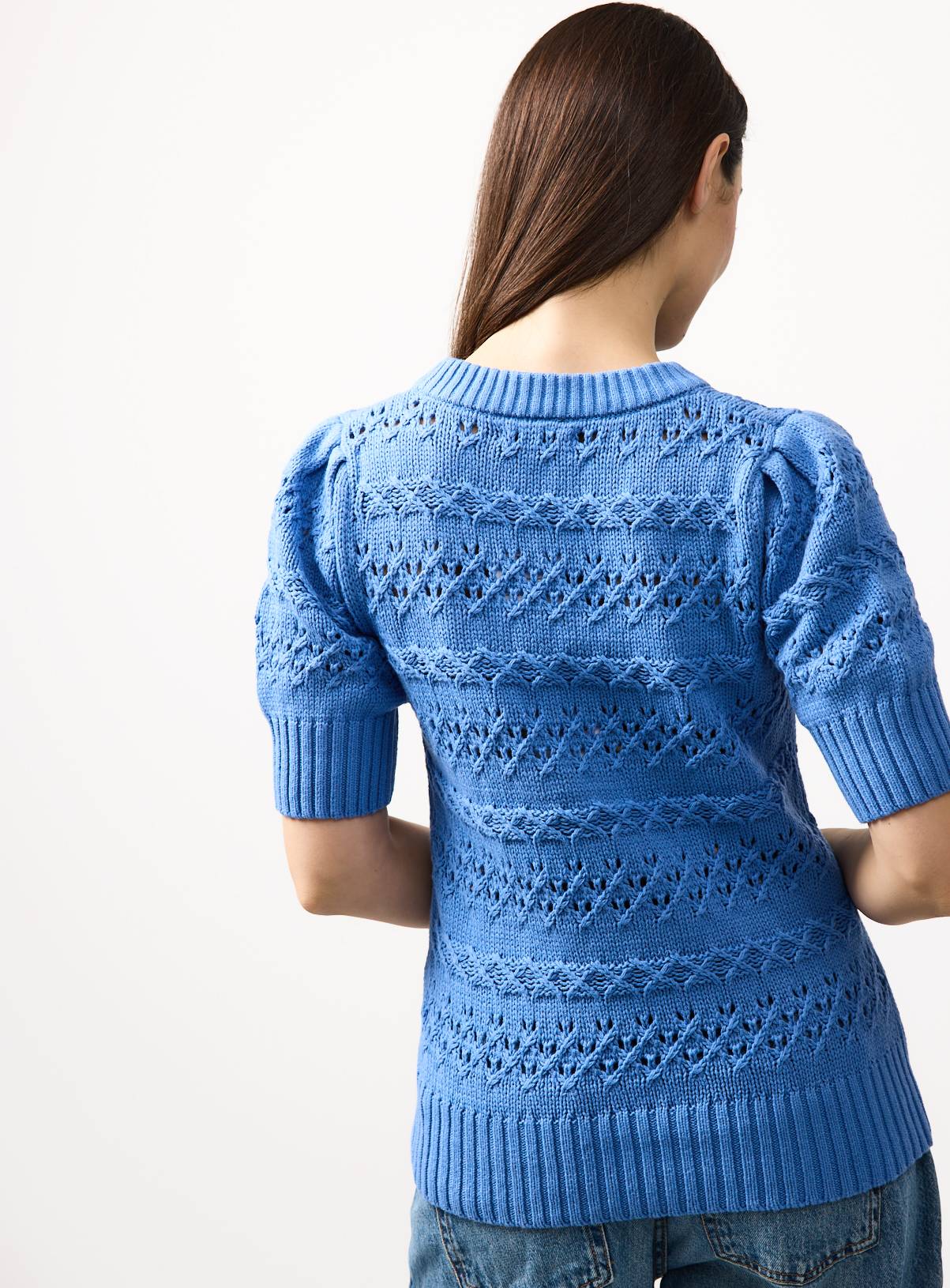 Blue Chunky Pointelle Stitch Tee 6 - Image 4