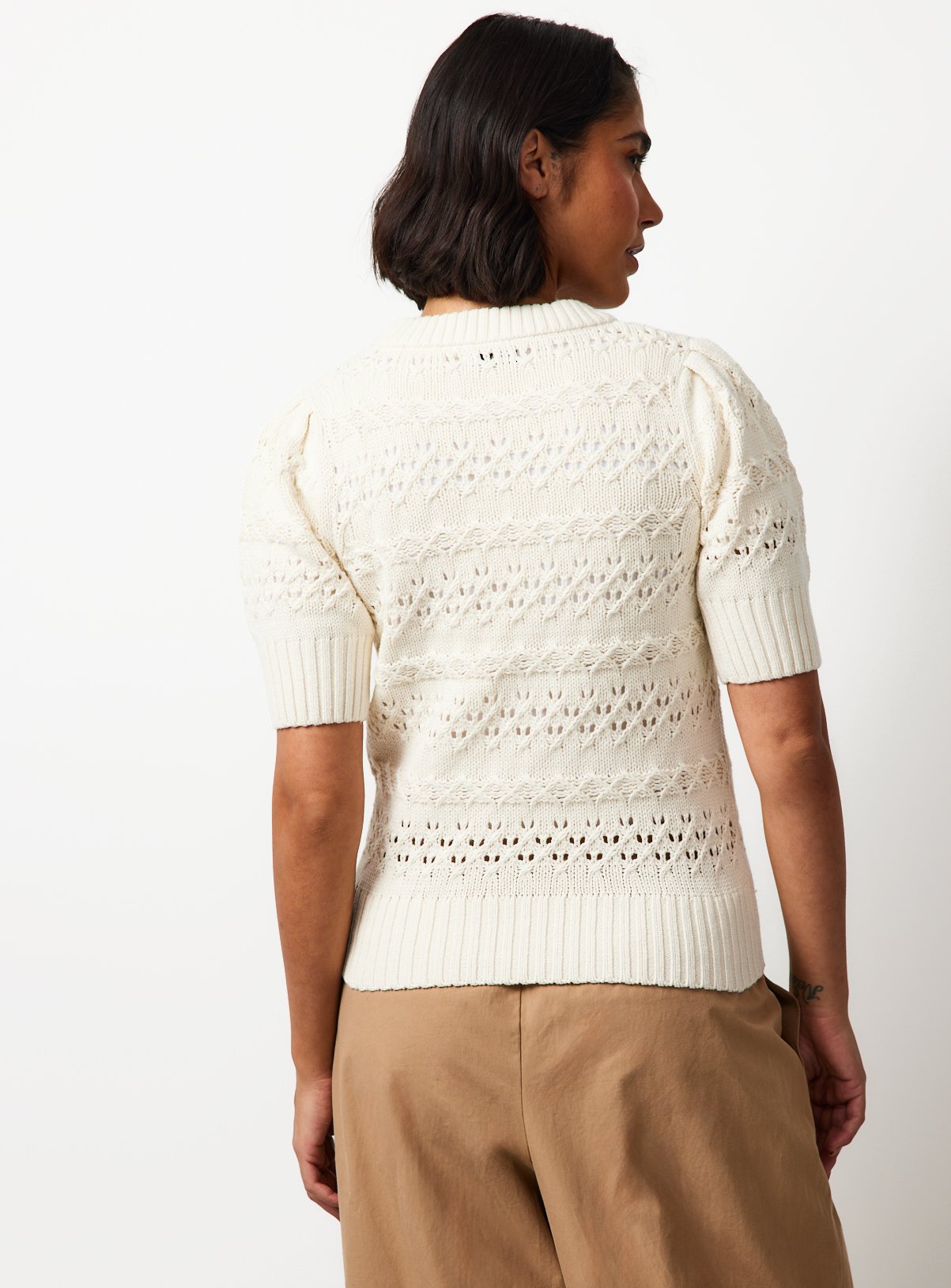Cream Chunky Pointelle Stitch Tee 10 - Image 4 thumbnail