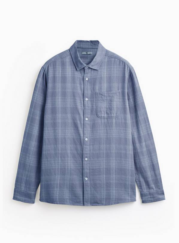 Blue Checked Brushed Long Sleeve Shirt L