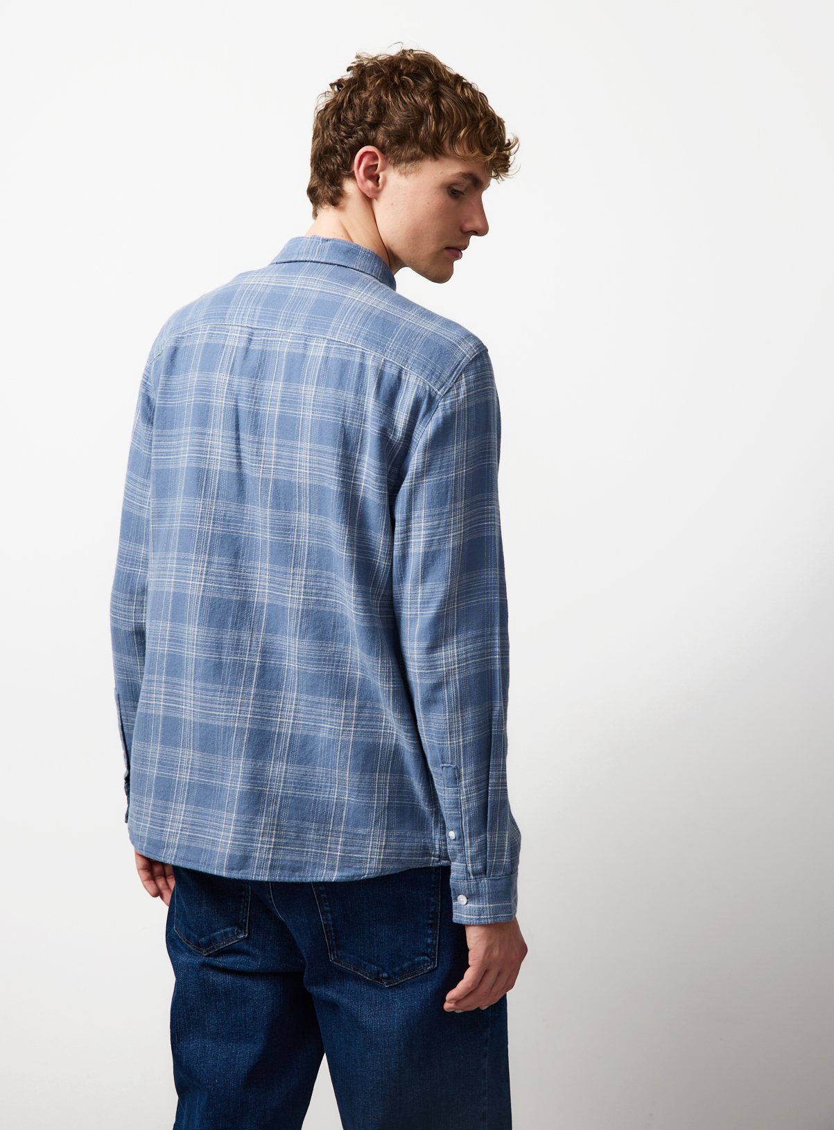 Blue Checked Brushed Long Sleeve Shirt XXL - Image 5 thumbnail