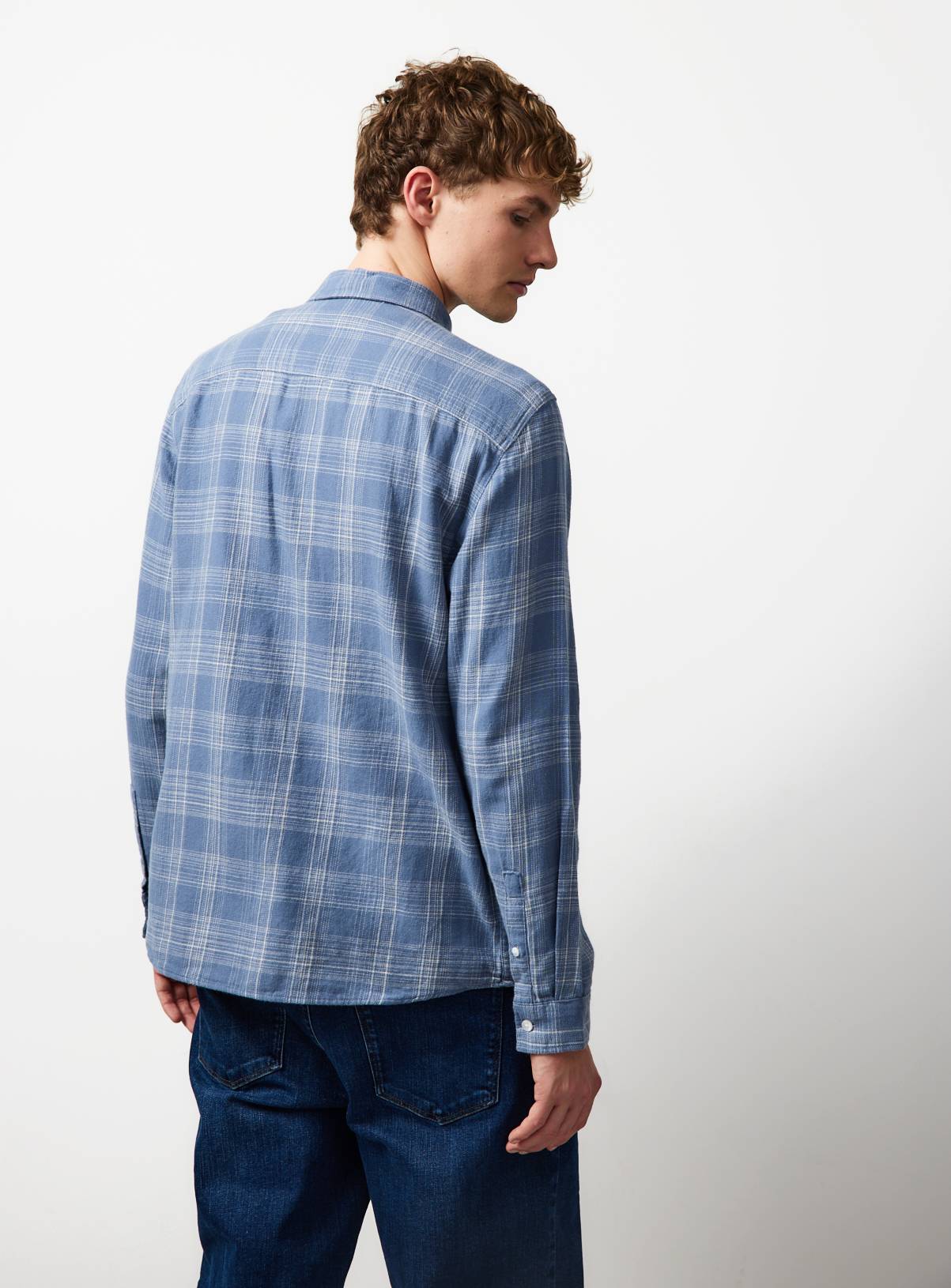 Blue Checked Brushed Long Sleeve Shirt XXL - Image 5