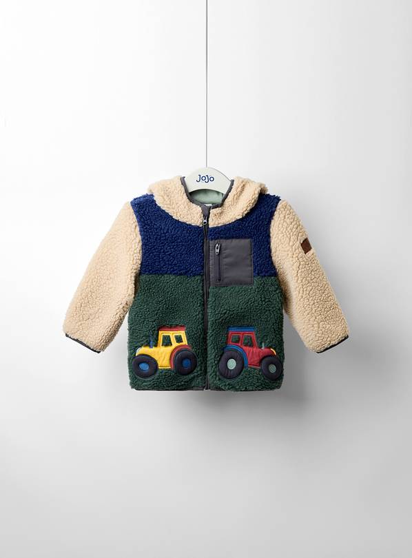 JOJO MAMAN BÉBÉ Tractor Applique Borg Jacket 6-12 months