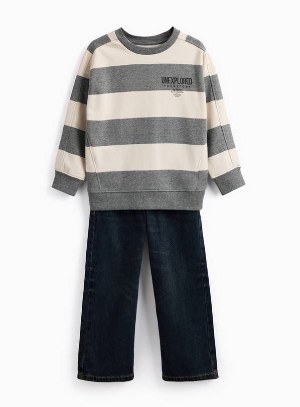 Mono Stripe Sweatshirt & Denim Jeans 12 years