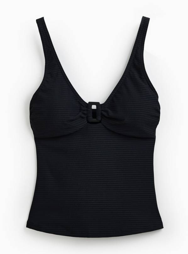 Black Square Ring Textured Tankini Top 18