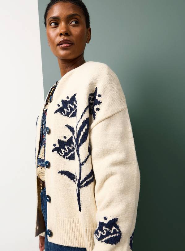 Tu x Morris & Co. Cream Tulip Embroidered Boxy Cardigan L