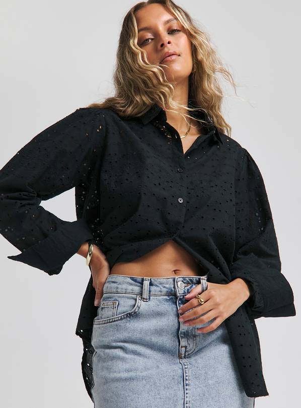 SIMPLY BE Black Broderie Shirt 28