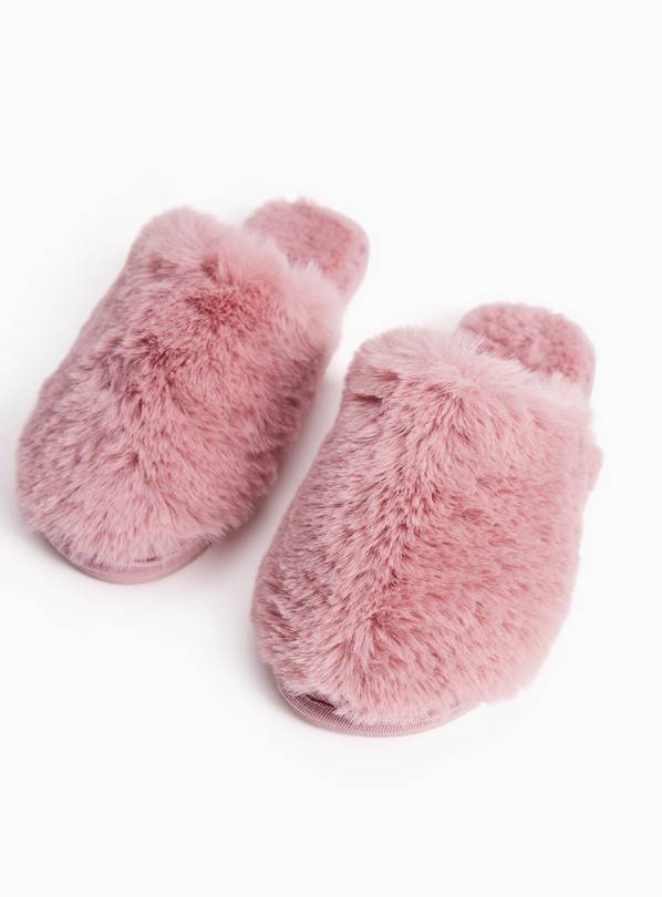 Pink Faux Fur Closed Toe Mule Slippers S