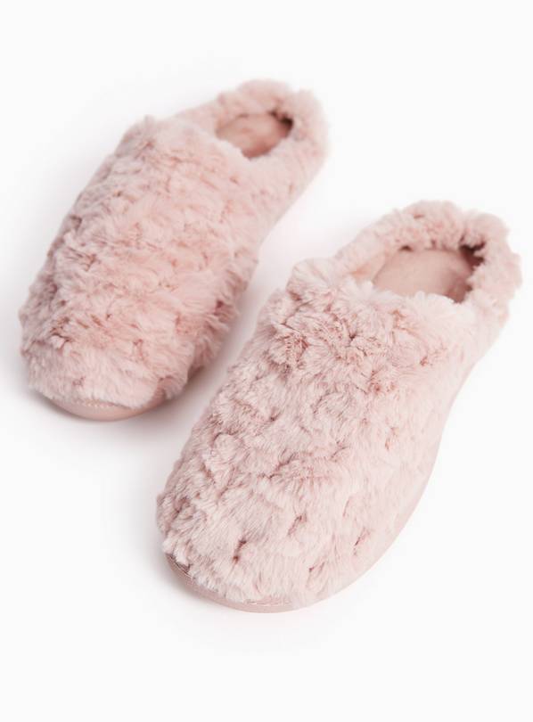 Pink Faux Fur Mule Cupsole Slippers S