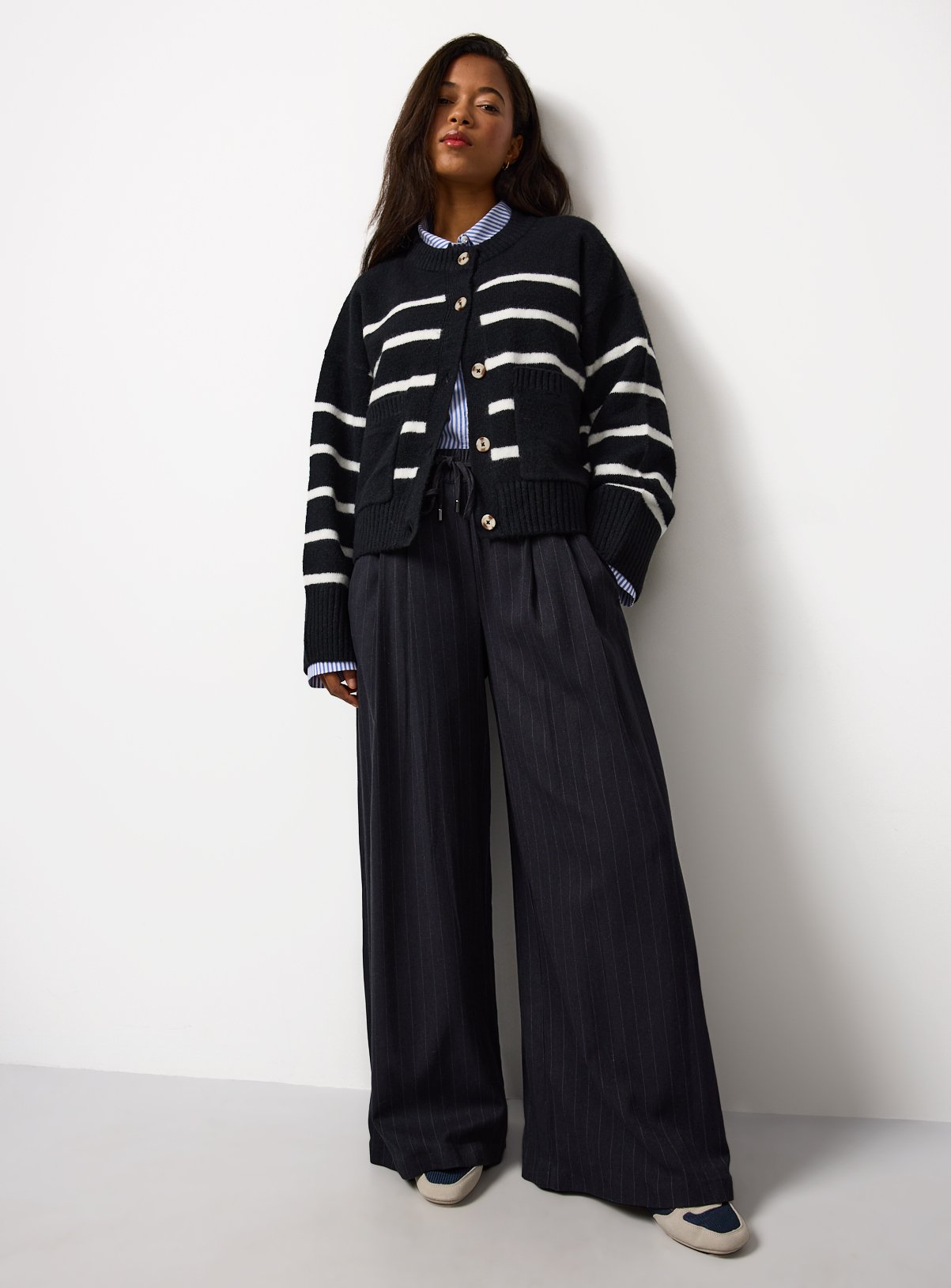Mono Striped Boxy Button Up Cardigan 6 - Image 2 thumbnail