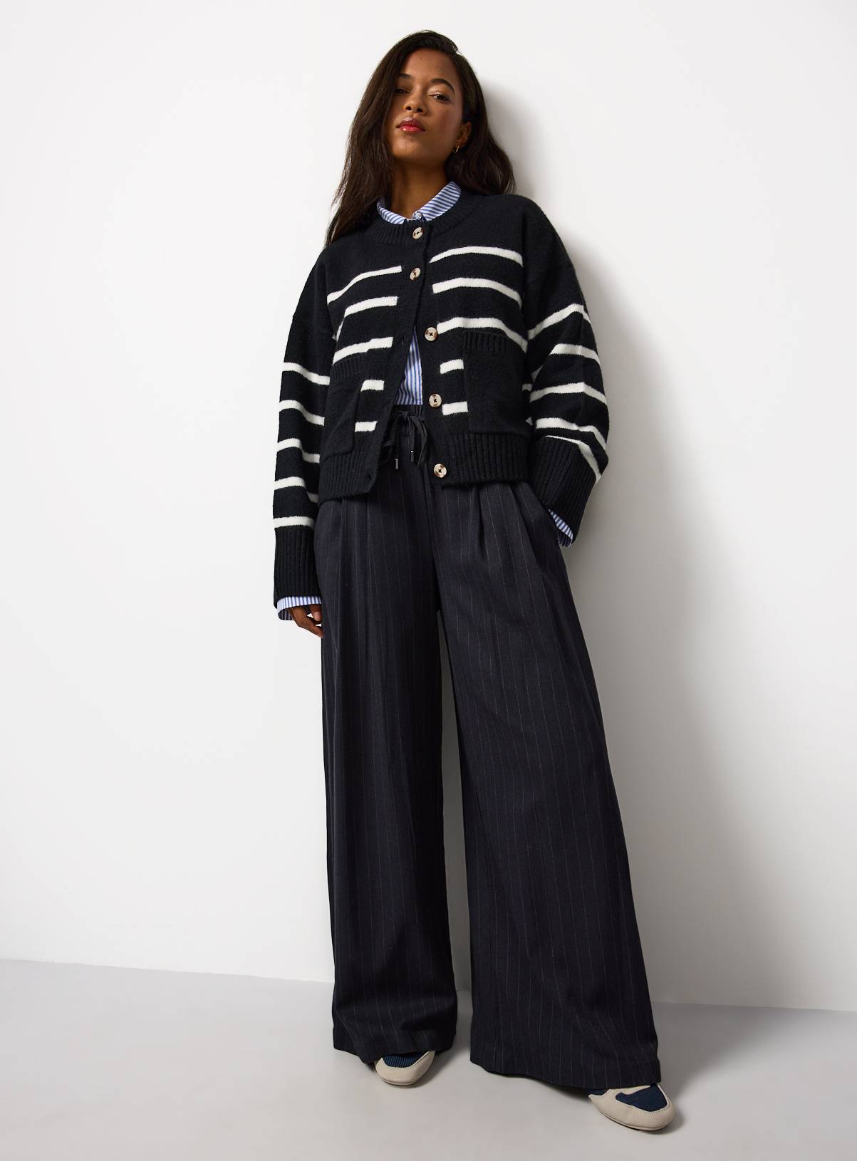 Mono Striped Boxy Button Up Cardigan 6 - Image 2