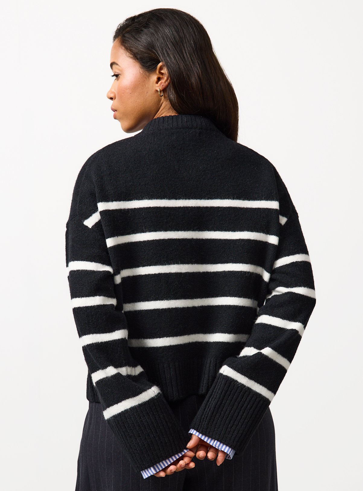 Mono Striped Boxy Button Up Cardigan 6 - Image 4 thumbnail