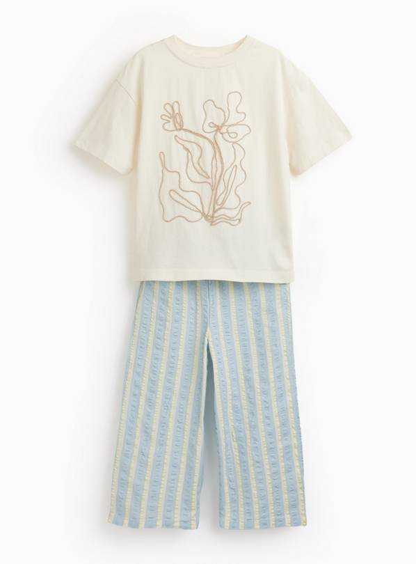 Blue & White Floral Graphic T-Shirt & Trousers Set 7 years