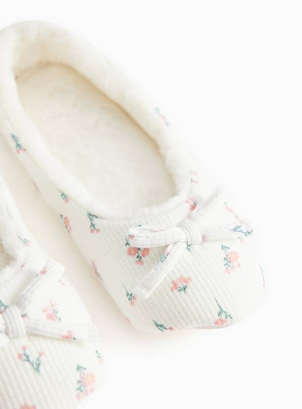 Cream Floral Fur Lined Ballerina Shoes 7