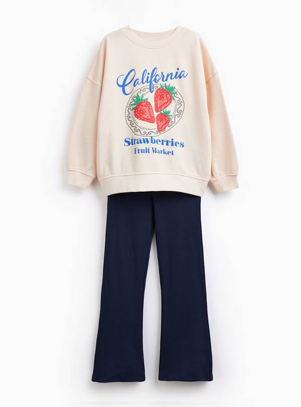Pink Strawberry Graphic Sweat & Flares Set 10 years