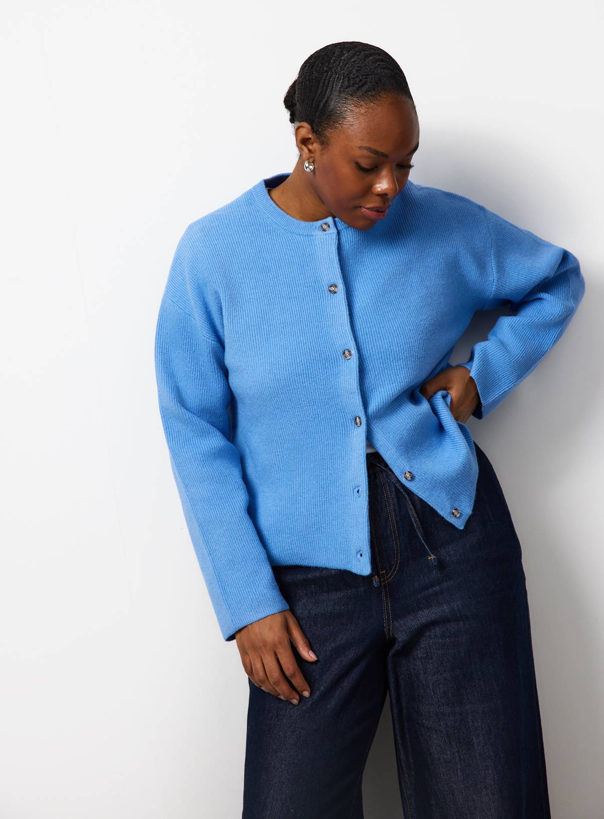 Blue Cosy Yarn Button Up Boxy Cardigan 20 - Image 1
