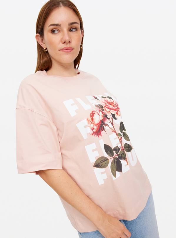 Pink Fleur Graphic Print Oversized T-Shirt S