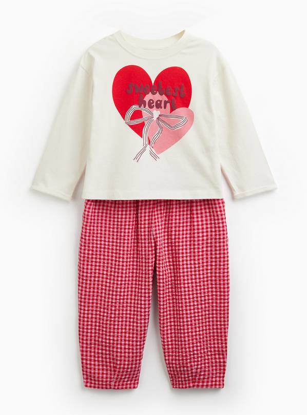 Heart Graphic Woven Top & Barrel Bottoms Set 6-7 years