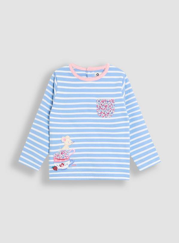JOJO MAMAN BÉBÉ Mouse And Tea Cup Applique Stripe Top 6-12 months