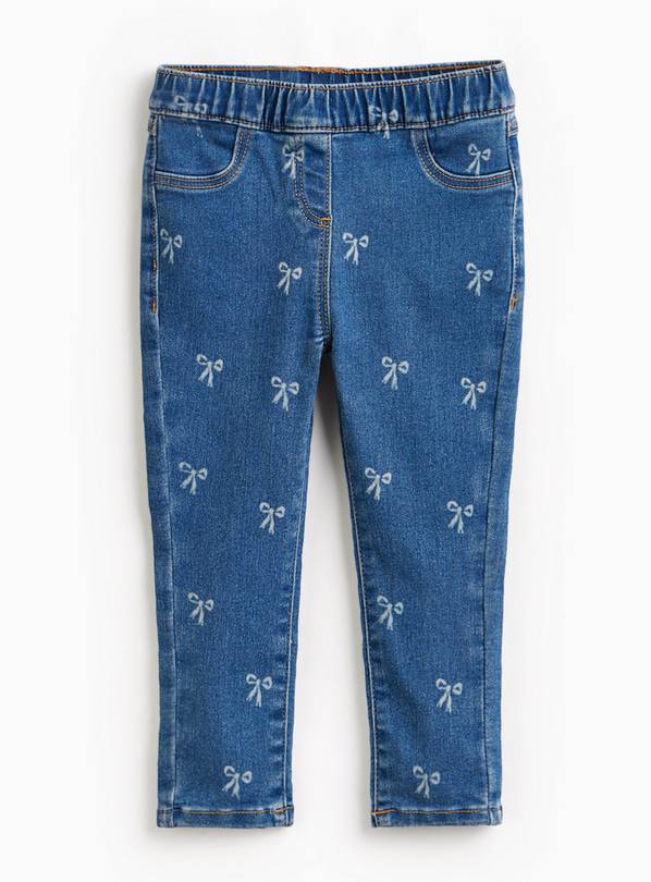 Blue Denim Bow Print Jeggings 6-7 years