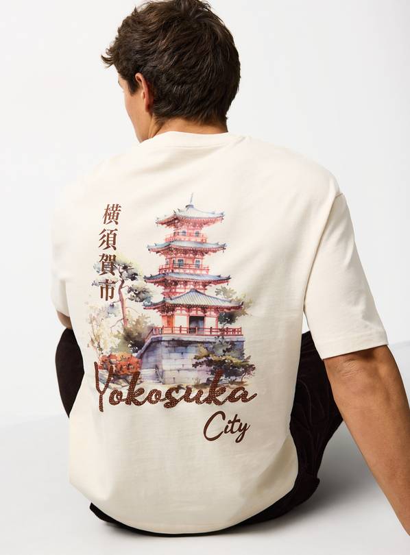 Cream Yokosuka Graphic Print T-Shirt XL