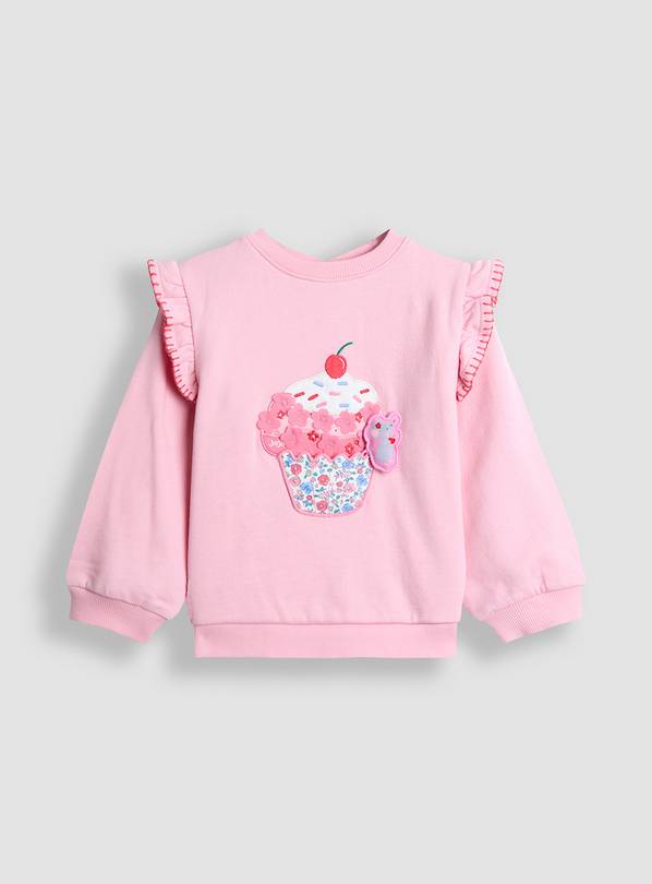 JOJO MAMAN BÉBÉ Cupcake And Mouse Applique Frill Sleeve Sweatshirt 6-12 months