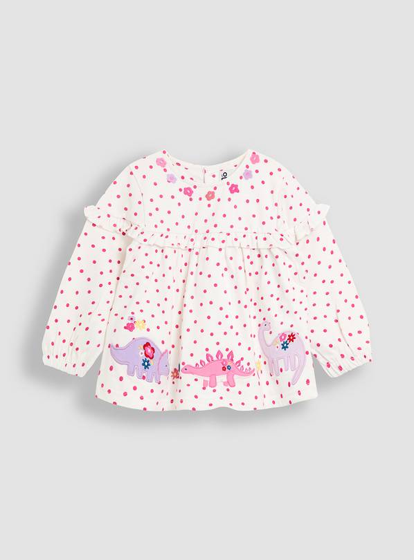 JOJO MAMAN BÉBÉ Dino Applique Floral Frill Tunic 6-12 months