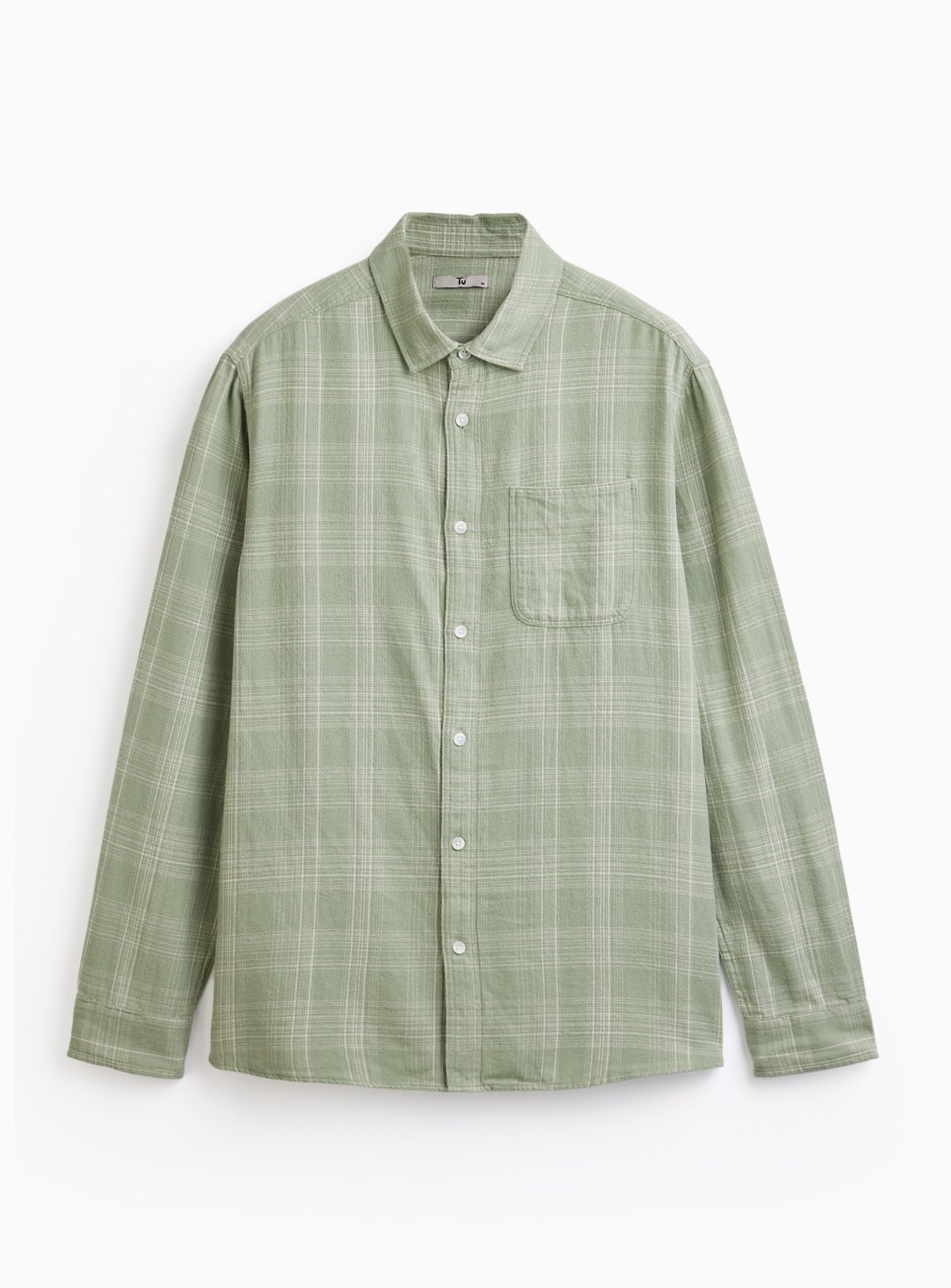 Men's Green Checked Brushed Long Sleeve Shirt