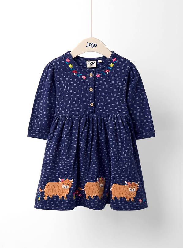 JOJO MAMAN BÉBÉ Highland Cow Applique Button Front Dress 6-12 months