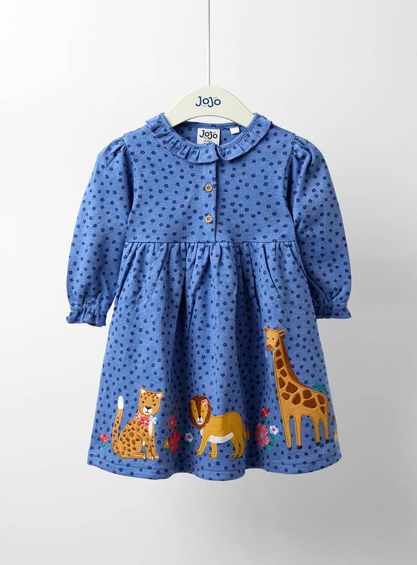 JOJO MAMAN BÉBÉ Safari Animals Applique Frill Neck Dress 6-12 months