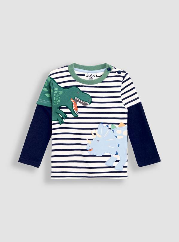 JOJO MAMAN BÉBÉ Dino Two Fer Applique Top 6-12 months