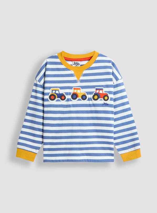 JOJO MAMAN BÉBÉ Striped Tractor Applique Top 6-12 months