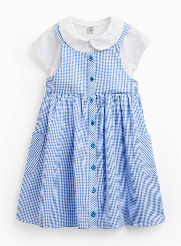 Blue Gingham Mock Pinafore & Polo Dress Set 5 years