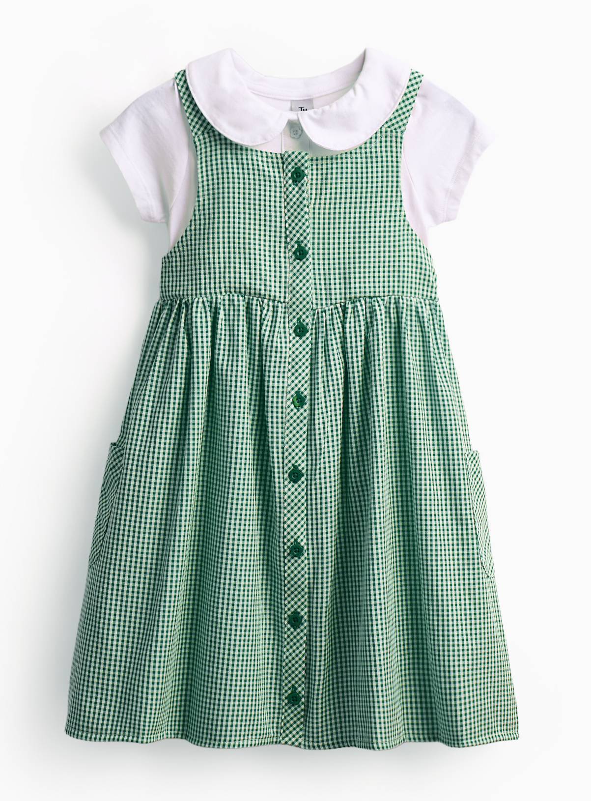 Green Gingham Mock Pinafore Dress & Polo Set 12 years - Image 1