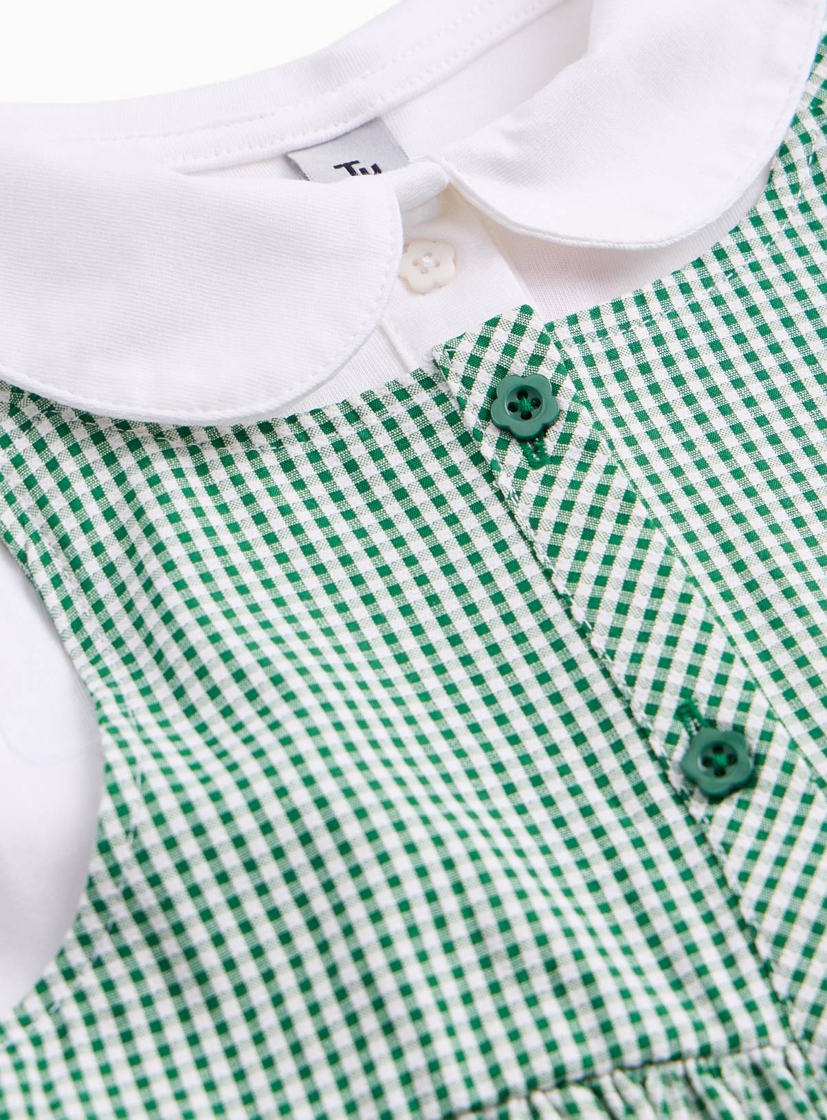 Green Gingham Mock Pinafore Dress & Polo Set 12 years - Image 2