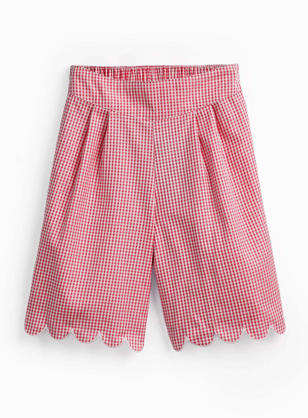 Red Gingham Cotton Blend Scallop Edge Culottes 12 years - Image 1