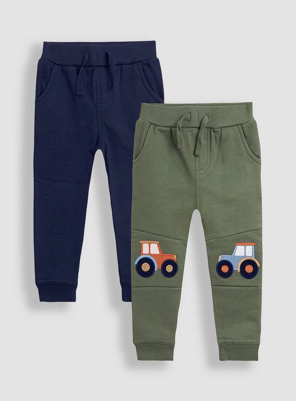 JOJO MAMAN BÉBÉ 2 Pack Tractor Applique Knee And Plain Joggers 6-12 months
