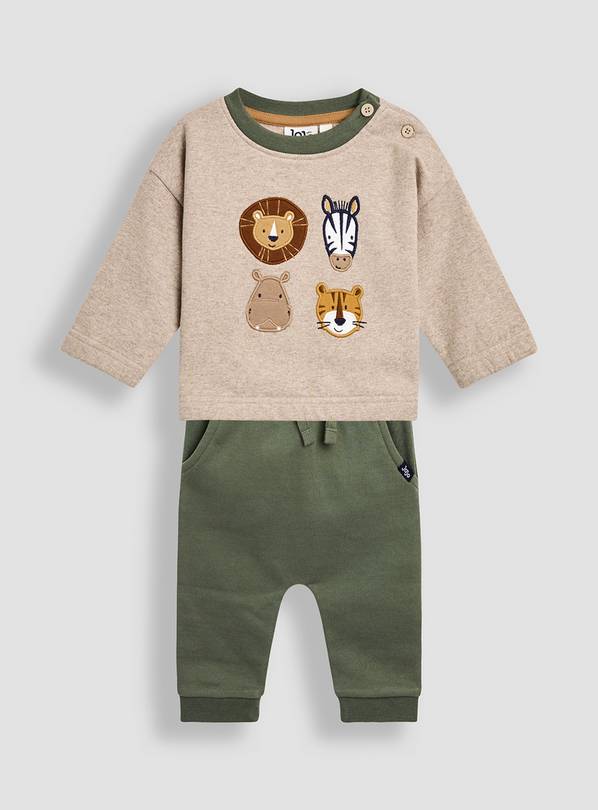 JOJO MAMAN BÉBÉ 2 Piece Safari Applique Sweatshirt And Joggers Set Up To 3 mths