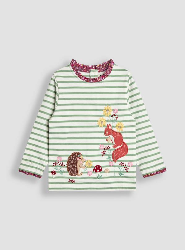 JOJO MAMAN BÉBÉ Hedgehog And Squirrel Applique Frill Top 6-12 months
