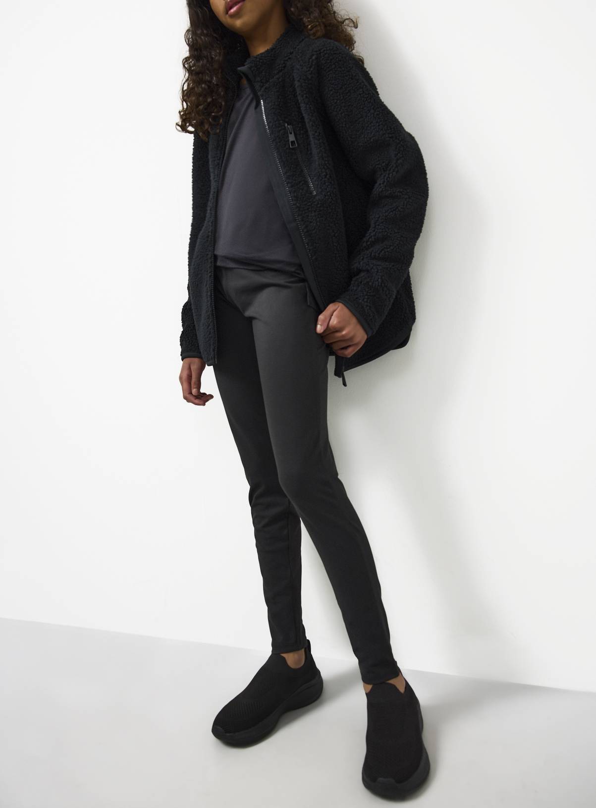 Black Polyester Blend High Waisted School Leggings 13 years - Image 1