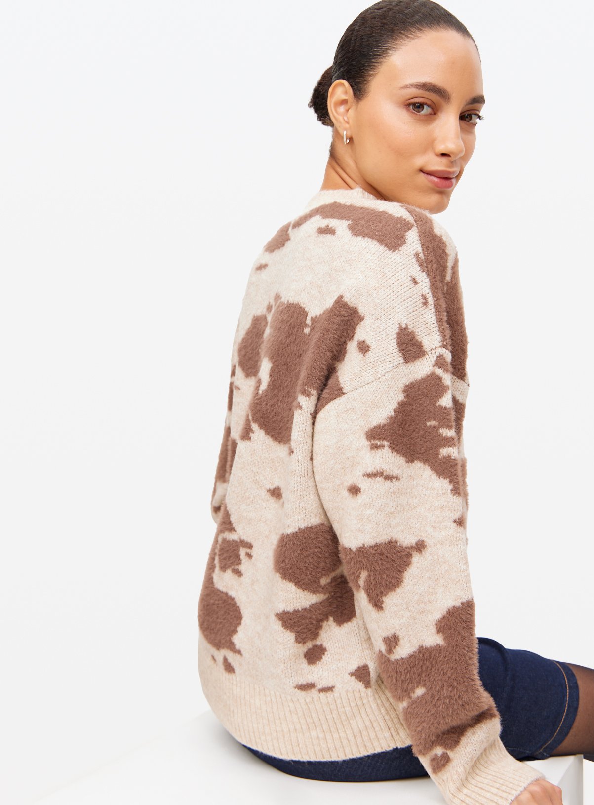 Brown Cow Printed Crew Jumper