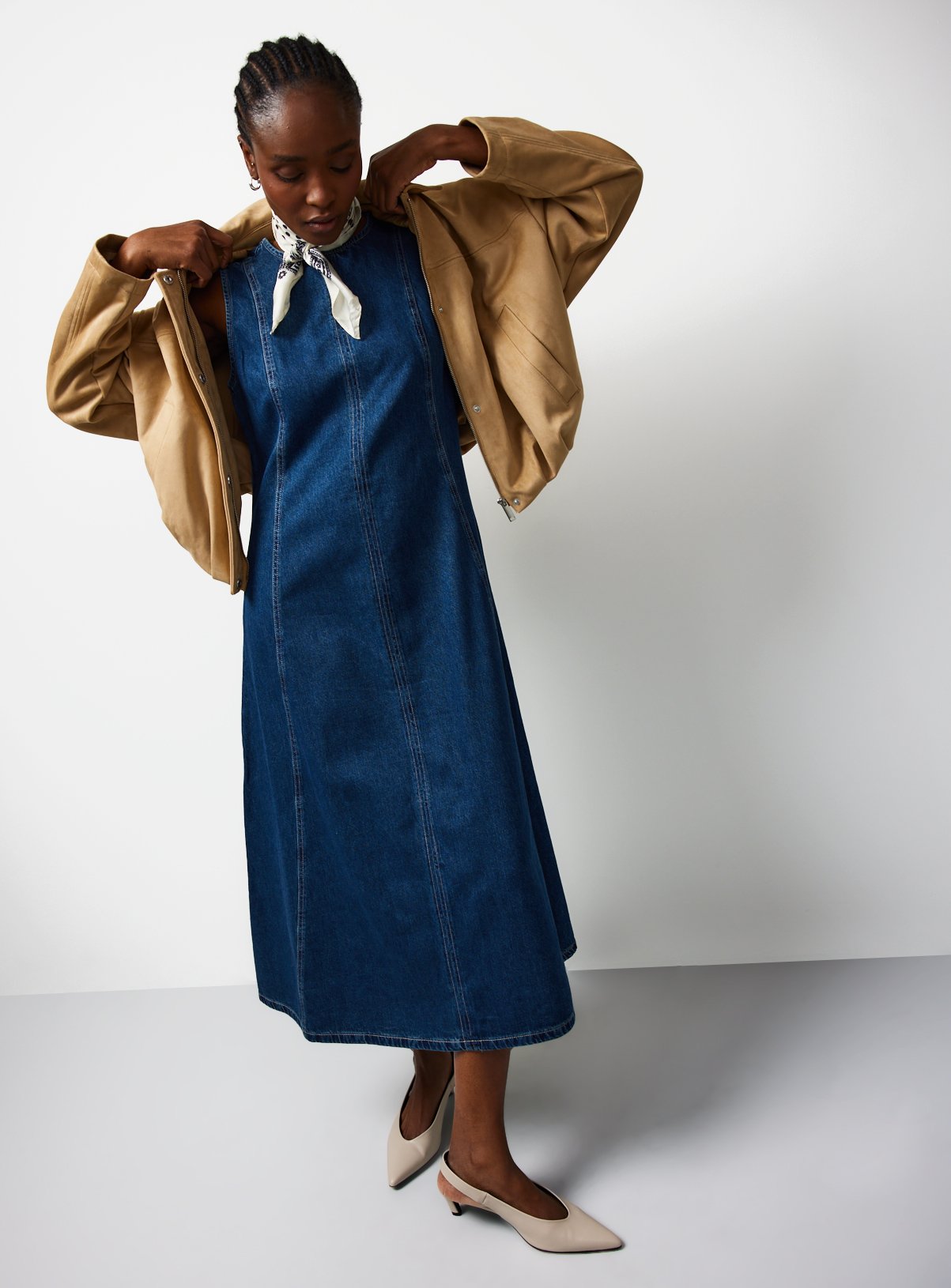 Buy Mid Denim Seam Detail Midaxi Dress 10 | Midaxi | Tu