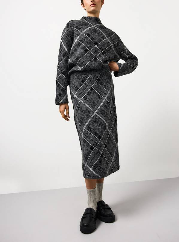 Grey Brushed Check Co-ord Midi Skirt  8