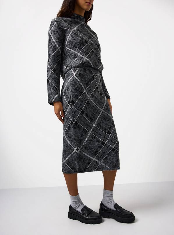 Grey Brushed Check Co-ord Midi Skirt  8