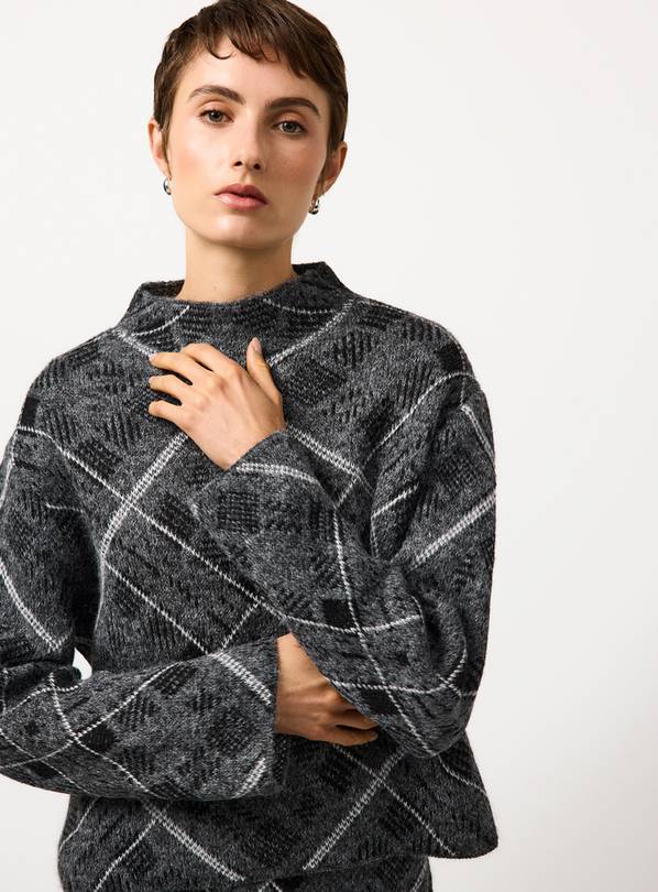 Grey Brushed Check High Neck Co-ord Jumper 22