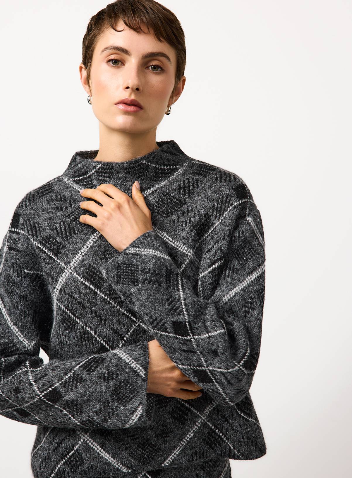Grey Brushed Check High Neck Co-ord Jumper 16 - Image 1