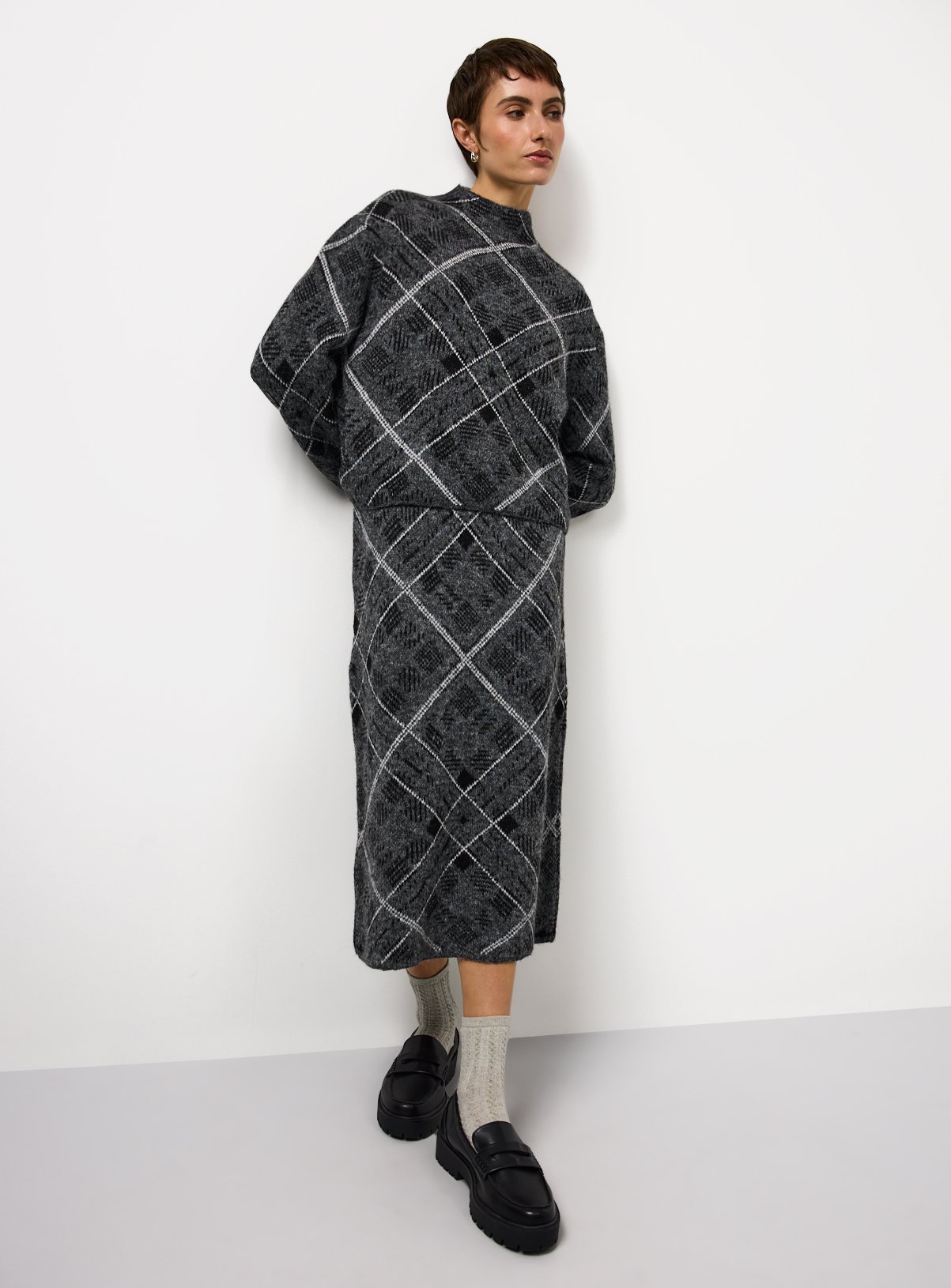 Grey Brushed Check High Neck Co-ord Jumper 16 - Image 2 thumbnail