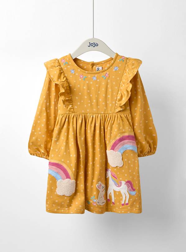 JOJO MAMAN BÉBÉ Unicorn And Bunny Applique Frill Shoulder Dress 6-12 months