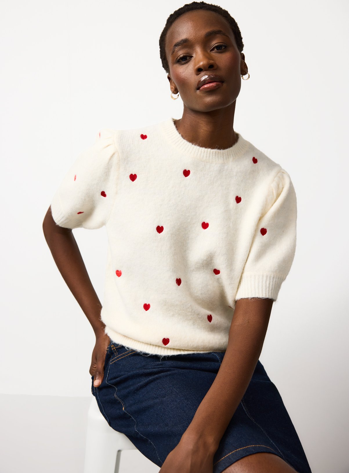 Cream Valentine's Day Heart Print Knitted Top 12 - Image 1 thumbnail
