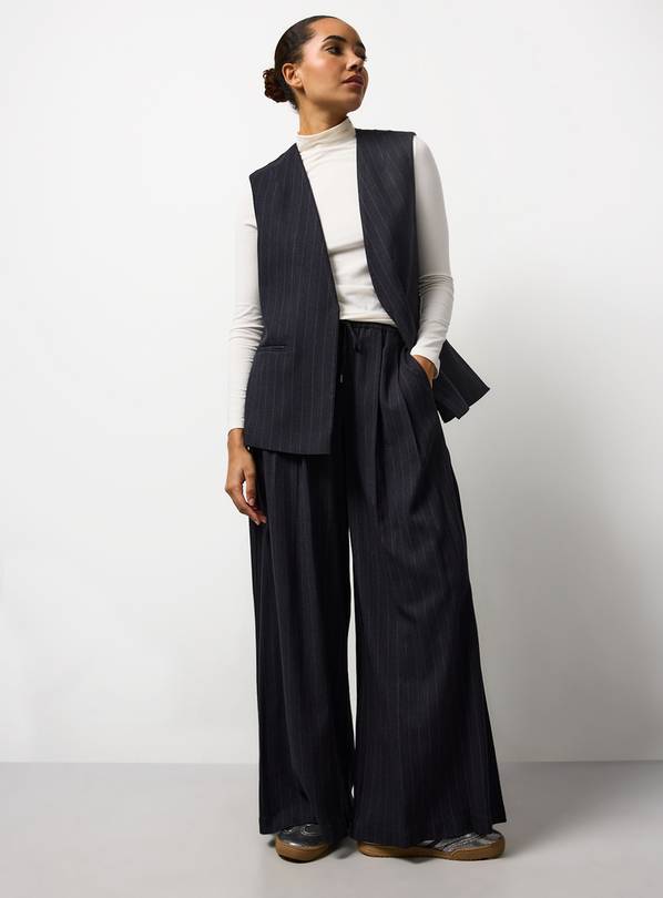 Navy Pinstripe Wide Leg Palazzo Co-ord Trousers 22S